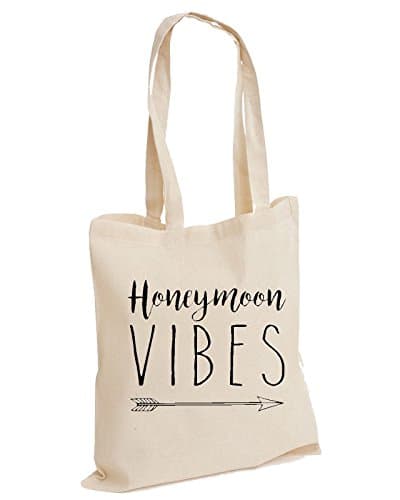D&H CLOTHING UK Honeymoon Honey Moon Vibes Holiday Just Married Couples Romantic Valentines Day Engaged Hubby Wifey King Queen Cotton Tote Bag 1 Side Print Natural