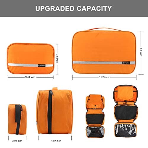 homchen Hanging Travel Toiletry Bag, Waterproof Folding Portable Cosmetic Wash Bag for Men and Women (L, Orange) — view 4