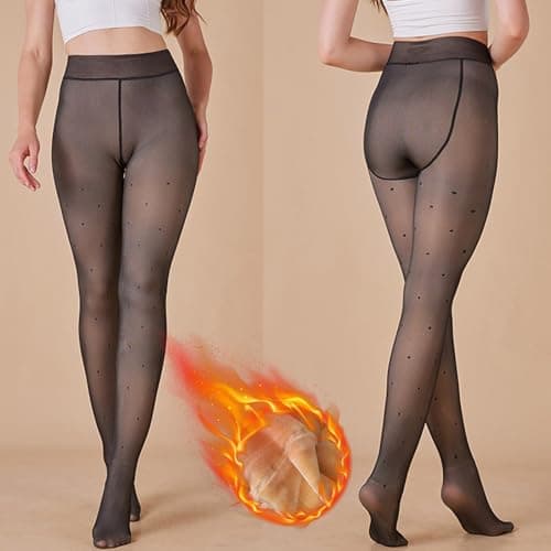 Women's Thermal Tights with Fleece Lining for Winter, Sheer-to-Waist Warming Leggings with High Elasticity, Translucent Pantyhose for Cold Weather Daily Wear (Grey, One Size) — view 3