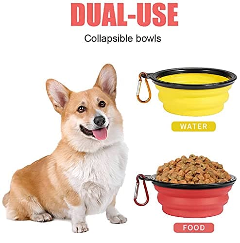Collapsible Dog Bowl,Collapsible Dog Water Bowls for Cats Dogs, Portable Pet Feeding Watering Dish,Portable Dog Water Food Bowl with Carabiner (Small(350ML), Red+yellow) — view 4