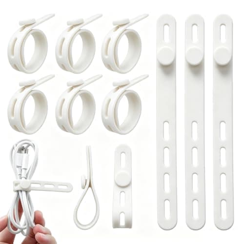 12 Pack Silicone Cable Ties, Reusable Adjustable Cable Straps, White