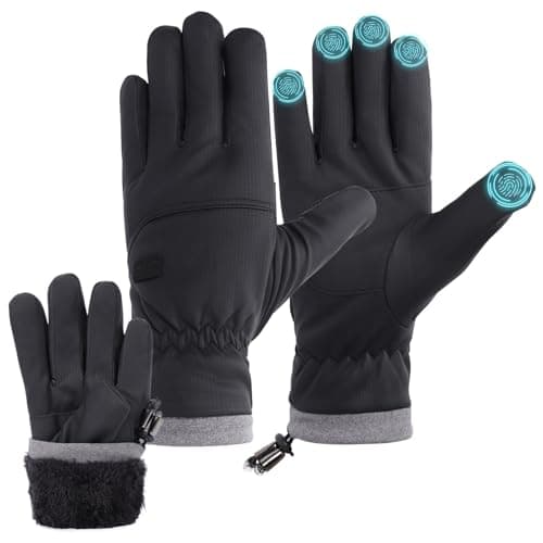 Winter Thermal Gloves for Men Women Waterproof Warm Ski Glove with Fleece Lining Windproof Drawstring Touchscreen Gloves for Cold Weather Cycling Driving Skiing Running (Black, L)