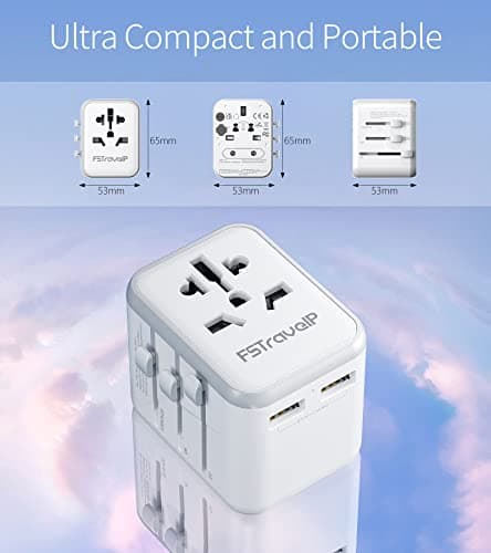 2 Pack Universal Travel Adapter, Travel Plug Adapter Worldwide with 2 USB and 1 AC Socket, FSTravelP International Travel Adapter for EU, USA, UK, Australia, Universal Plug Adaptor for Multi Countries — view 6