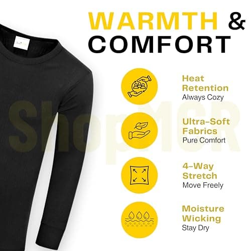 ShopMCR Men's Thermal Long Sleeve Top - Soft Polyester & Cotton Blend Base Layer, Winter Warmth, Full Sleeve Insulation, Available in Black, White, Grey & White, Sizes S-2XL Pack of 1 (Black, 2XL) — view 6