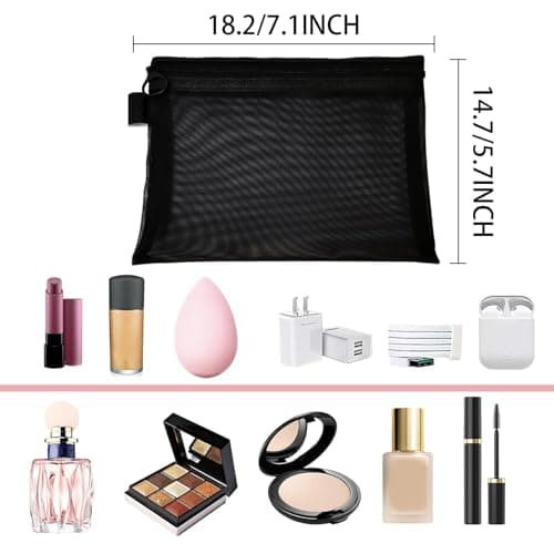 4 Pcs Black Small Makeup Bag for Handbag, Nylon Mesh Cosmetic Pouch with Zipper, Travel Pouch, Bag Organiser Pouches for Women Home, Travel & Everyday Use — view 2