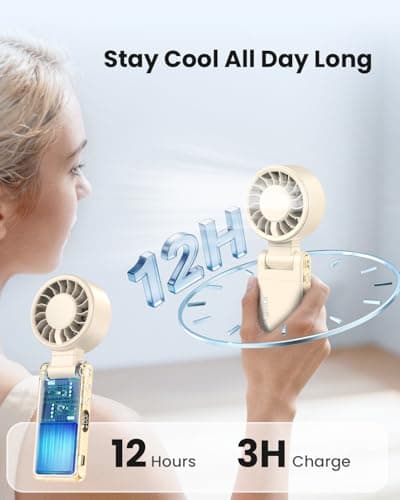 Joneytech Portable Handheld Fan, Rechargeable Personal Fan with 100-Level High Speed, 12-Hour Cooling & LED Display, Small Pocket Fan for Travel Commute Outdoor, Great Gifts for Women（Cream） — view 6