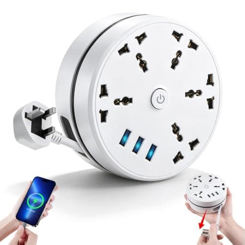 BIZOI Extension Lead With USB Slots, 5-Outlet Surge Protector Power Strip with 3 USB Ports, 2.8m Safer Plug Extension Socket, 2500W 10a Muti Power Strip, Rollable Retractable Travel Extension Lead