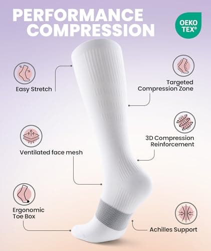 PULIOU Cooling Compression Socks for Women and Men, 20–30 mmHg Graduated Compression, Circulation Knee High Flight Socks for Flying, Travel, Sport, Nurses, 2 Pairs, White L-XL — view 3