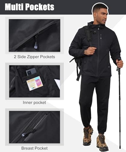 Huayuzh Mens Waterproof Jacket Men's Outdoor Jackets Lightweight Rain Coat Packable Windproof Softshell Hiking Camping Black M — view 6