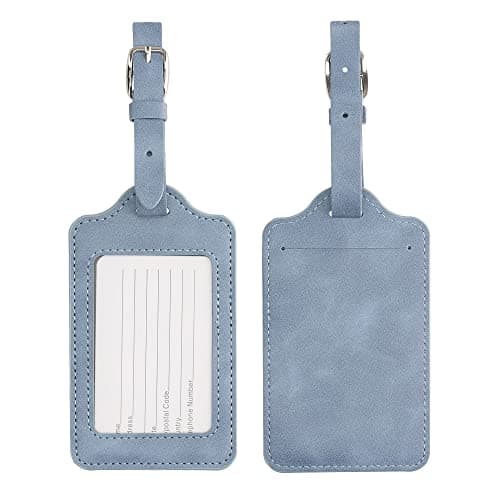 kwmobile Luggage Tags - 2X Synthetic Leather Name Address Cards for Travel Luggage, Suitcases - Blue Grey — view 5