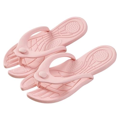 Portable Travel Slippers for Women and Men, Quick-Dry Shower Sandals with Non-Slip Rubber Sole for Indoor, Outdoor, Beach, Pool, and Spa Use, Lightweight and Foldable Design (4.5) Pink