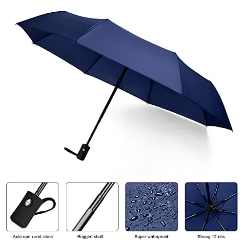 Vicloon Travel Umbrella, Folding Umbrella, 8 Ribs Compact Windproof Umbrella, Auto Open/Close, Sturdy Reinforced Canopy Automatic Portable Umbrella for Men&Women (Blue) — view 5