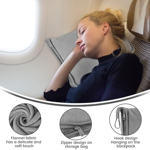 Eyoulife Travel Blanket 127×165cm Soft & Warm Airplane Blanket with Luggage Sleeve & Backpack Clip, Portable Travel Pillow for Airline Business Trip and Office (Grey) — view 4