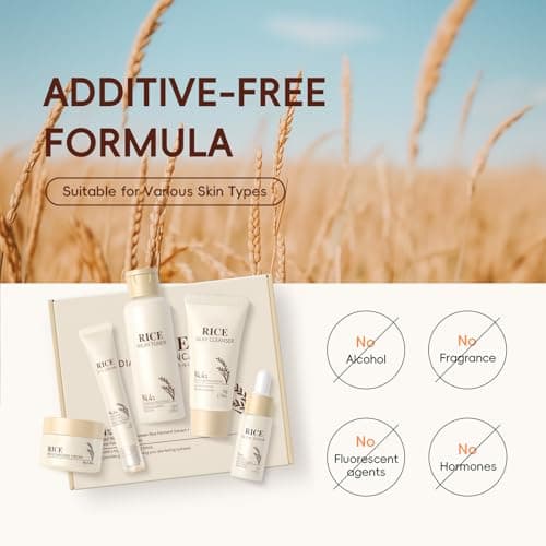 5PCS Rice Skin Care Sets & Kits, Korean Skincare Set- Cleanser, Toner, Serum, Eye Cream & Moisturizer, Christmas Birthday Gifts for Women Teenage Girls Mom Friend, Travel Skincare Set — view 5