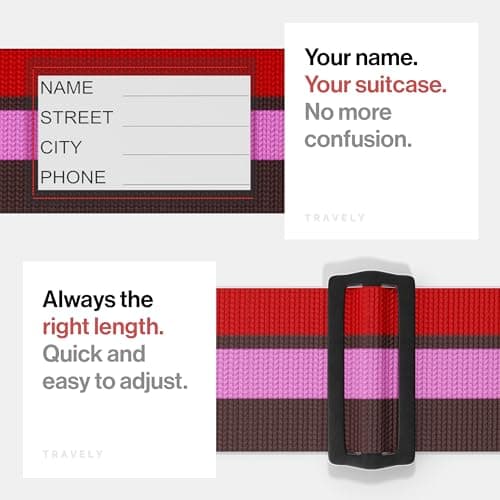 Travely® Premium Luggage Strap - Especially Eye-catching and Safe - Includes 2 Name Tags - Luggage Strap Ideal Over Cross - [Set of 2] - Colourful — view 5