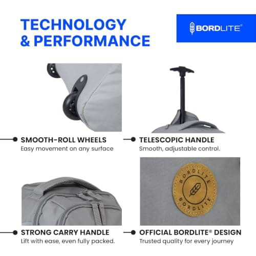 Bordlite Ryanair Cabin Approved Wheeled Backpack 40x25x20cm – 2 in 1 Lightweight Trolley Bag & Rucksack on Wheels (20L) Underseat Hand Luggage for Travel, Business, Weekend Trips - Grey — view 2