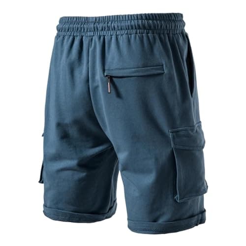 YUECIBAI Sports Running Shorts For Men Pocket Shorts For Men Cotton Casual Sport Short Pants Men Stretch Waist Sweatshorts Mens Shorts S Blue — view 3