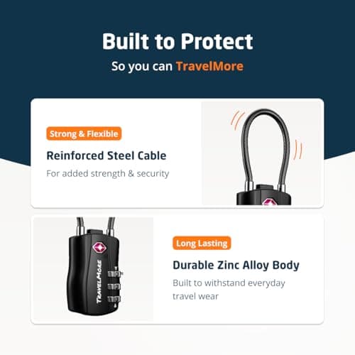 1-Pack TSA Approved Travel Combination Cable Luggage Locks for Suitcases & Backpacks | TSA Lock | Luggage Lock | Black — view 4