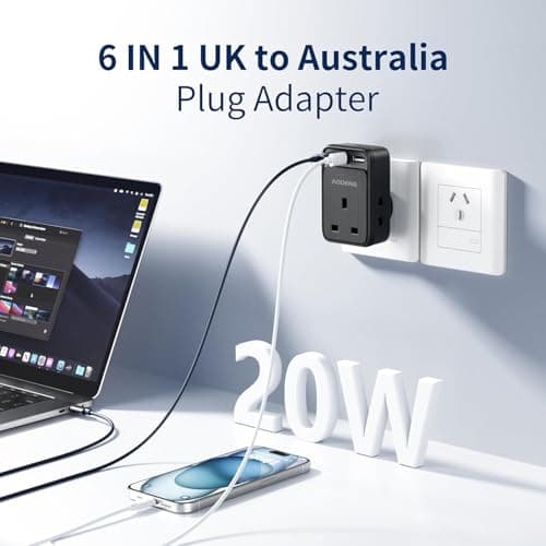 UK to Australia Plug Adapter, AODENG Australian Travel Adapter with 2 USB Ports and 1 30W Type C(5V/3.4A) and 2 Shaver Plug Input for UK to Australian New Zealand Fiji and more (Type I) — view 2