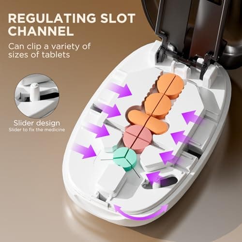 Pill Cutter Splitter for Small and Tiny Pills, 1/2 1/4 Pill Splitter for Small Pills,Vitamins, Tablets in Half or Quarters, Accurate and Easy Cutting, Stainless Steel Blade, Back Storage (Black+White) — view 3
