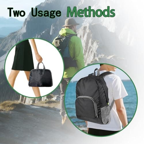Ultra Lightweight Rucksack Small Backpack Foldable Compact Daypack, Black — view 4