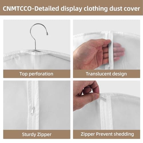 CNMTCCO Clothes Covers Protector Bags 6Pcs With Zip PEVA Translucent Garment Covers Set (60 X 100 Cm) For Suits, Dresses, Jackets, Shirts, And Evening Gowns – Storage And Protection — view 4