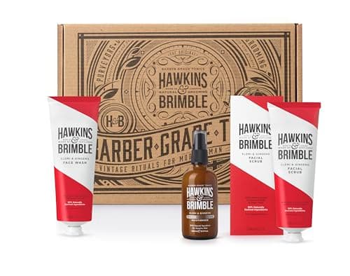 Hawkins & Brimble Men's Facial Scrub, Daily Moisturiser & Face Wash Bundle/Gift Set