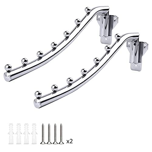Folding Wall Mounted Clothes Rack, Stainless Steel Wall Clothes Hanger Detachable Sturdy Swing Arm Coat Hanger Clothes Hook Closet Rod Clothing Holder Drying Racks for Bathroom Laundry Room, 2 Pack