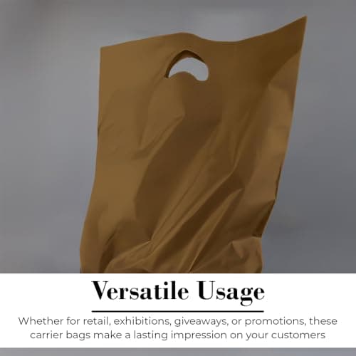 Tezraftaar® 100 x Patch Handle Carrier Bags 22" x 18" x 3" Gold Reusable Plastic Shopping Takeaway Cloths Carry Bag — view 4
