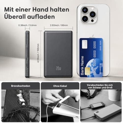 2026 Power Bank for Magsafe, Ultra Slim 5000mAh 20W Fast Charging Powerbank Wireless Magnetic Portable Charger,USB C in&Out PD Phone Battery Pack,for iPhone 12/13/14/15/16/17 Air Mini Plus Pro Max — view 3