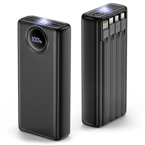 Power Bank Fast Charging 20000mAh, 22.5W Portable Charger with LCD Display, Built-in 4 Cables&6-Device Charging Compatible with iPhone, Android, iPad, No Extra Cords Needed for Travel, Work, Emergency