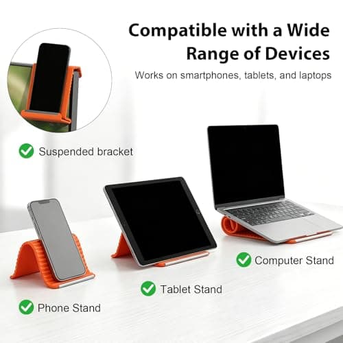 XAVURO Portable Foldable Silicone Phone Holder, Flexible Phone Stand for Desk, Adjustable Anti-Slip Mount, Bendable Freely Into Any Shape for Cell Phones, Mirror, Plane Travel (1, Orange) — view 3