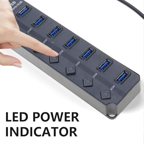 SueaLe USB3.0 Adapter With 7 Expandable Port Individual Switches LED Indicators For Travel And Office Use USB Splitter Individual Switches USB Hub — view 5