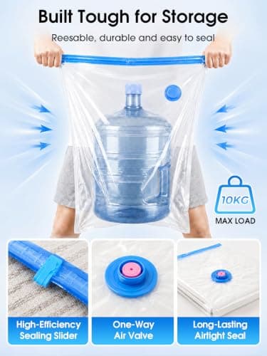 UIMIHUCI 8 Pack Vacuum Storage Bags with Electric Pump, 4 Jumbo(130x100 cm), 4 Large (80x60 cm) Extra Large Reusable Space Saver Compression Bags for Clothes, Duvets, Comforters, Blankets, Bedding — view 6
