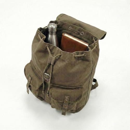 Canvas Backpack Vintage Army Style Rucksack School Gym Bag Camping Hiking Travel Sack Unisex Punk Fashion Daypack - Olive — view 2