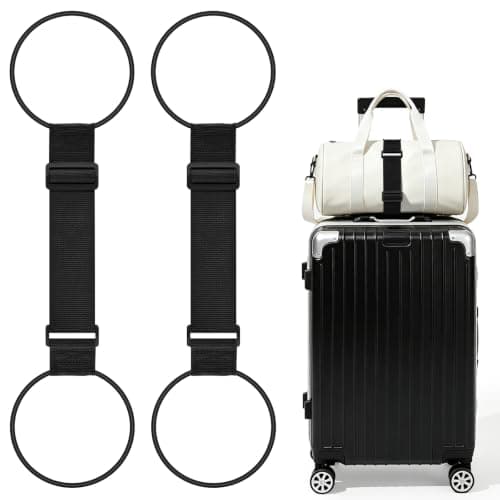 Adjustable Elastic Luggage Straps, for Attaching Bags to Suitcase Handle (2, Black*2)