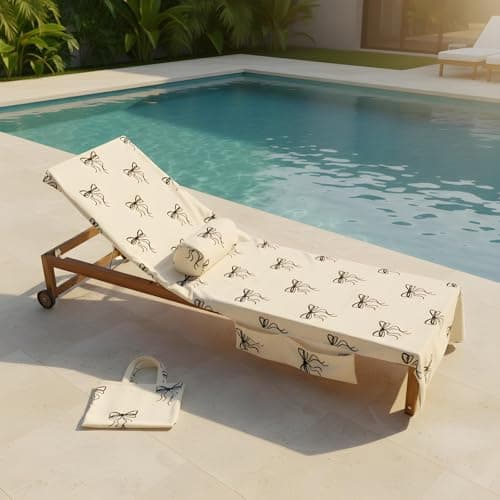 OHS Bow Print Sunbed Towels with Pockets Quick-Dry Absorbent Large Beach Towel in a Bag & Beach Pillow Inflatable Sun Lounger Bolster Pillow Microfibre Travel Summer Holiday Essentials Bundle, Mono — view 5