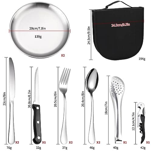 BBTISG 13-Piece Camping Cutlery Set, Outdoor Camping Cutlery Setfor 2 People Cookware Camping Cutlery Set for Outdoor Cookware, Travel, Hiking (Gold) — view 2