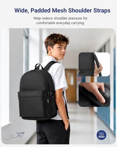 Kono School Bag for Boys Girls Teenager Black Backpack Lightweight Rucksack — view 5