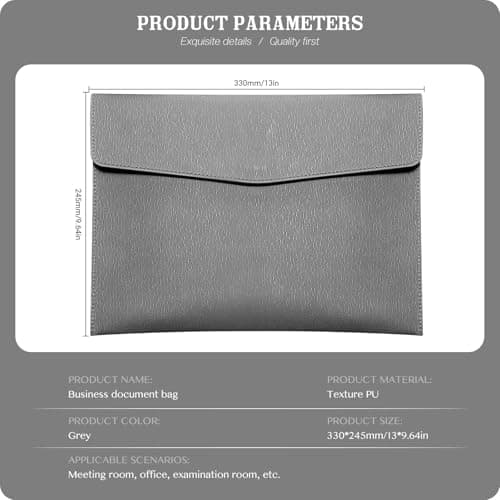 Skyzone A4 Document Folder Wallet, PU Leather Travel Document Holder Organizer, Waterproof File Folder with Snap Closure, Multifunctional File Envelope Portfolio Storage Case (Grey) — view 2