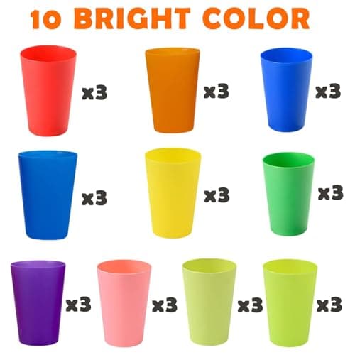 30 Pack Reusable Plastic Cups, 260 ml Plastic Drinking Cups, 10 Colours — view 4