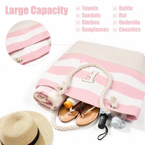 Vavabox Initial Beach Bag with Zip＆Pockets, Personalised Gifts for Women(A) — view 6
