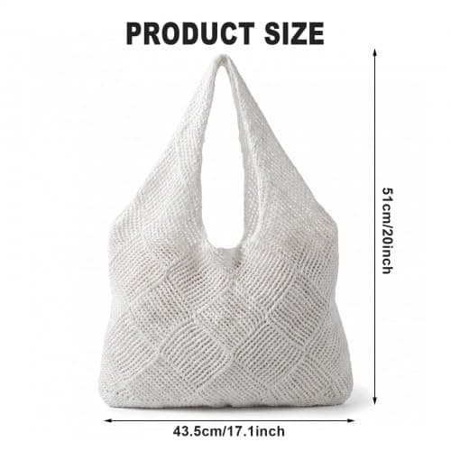Solvio Crochet Beach Bag for Women, Retro Hollow Out Knit Bag, Mesh Tote Bag, Lightweight Woven Shoulder Handbag for Holiday Travel Shopping Daily Use (White) — view 4