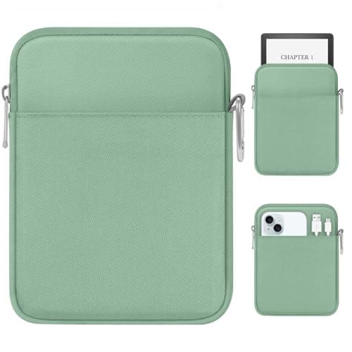 MoKo Padded Ereader Sleeve Case for 6-7 inch Tablet Sleeve Bag Protective Cover Pouch with a Carabiner, Compatible with 7" eReader Colorsoft Signature Edition/Paperwhite 12th Gen. 2024, Dark Green