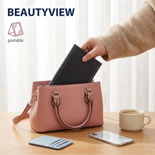 KxrTpx Small Mirror on Stand, Travel Mirror Folding Design, Portable for Personal Grooming, Lightweight Face with Three Piece Comb Set, Compact 20 x 15 cm Dimensions — view 5