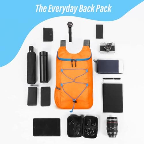 Sahunfri 2 Pcs Ultra Lightweight Backpack, Foldable Backpack Water Resistant Travel Rucksack, Multi-Functional Foldable Backpacks Womens Men For Camping, Hiking, Biking (Blue Orange) — view 4