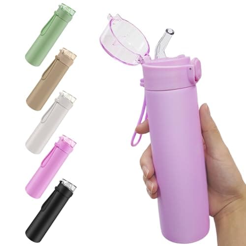 AMFUN 250ml Stainless Steel Insulated Water Bottles, Double Wall Vacuum Small Flask, Water Bottle with Straw, Leakproof Drinks Bottle with Carry Handle for Hot&Cold Drinks (Pink)