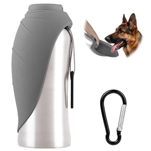 vsshe Travel Dog Water Bottle, Insulated Stainless Steel Dog Drinking Water Bottle, Portable Pet Cup with Drinking Cup and Bowl, for Puppies Cats Hamsters Rabbits and Outdoor Hiking, Travel, 700ml
