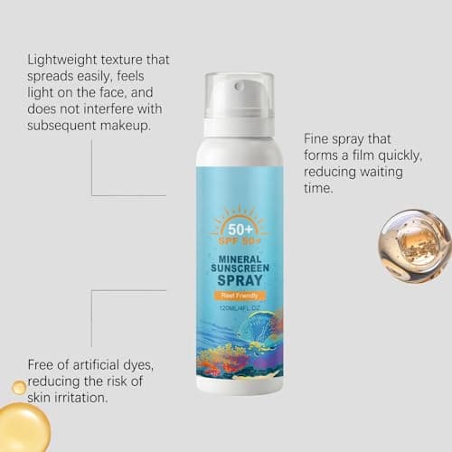 Mineral Sunscreen Spray SPF50, Broad Spectrum UVA UVB Protection, Reef Safe Lightweight, No White Cast, Hydrating Water Resistant Face Body Sun Mist (2pcs) — view 3