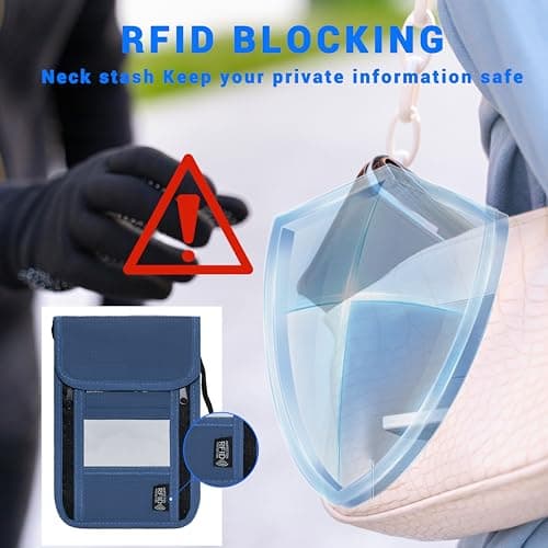 Maiiu Travel Neck Wallet with RFID Blocking – Passport Holder Organizer Neck Pouch – Portable Easy to Conceal Travel Pouch, PVC Dark Blue, Rfid Blocking — view 4